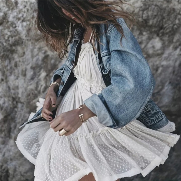 NEW Plunge Halter Dot Ruffle Mini Sundress Summer Off White Cream Ivory - Picture 4 of 12